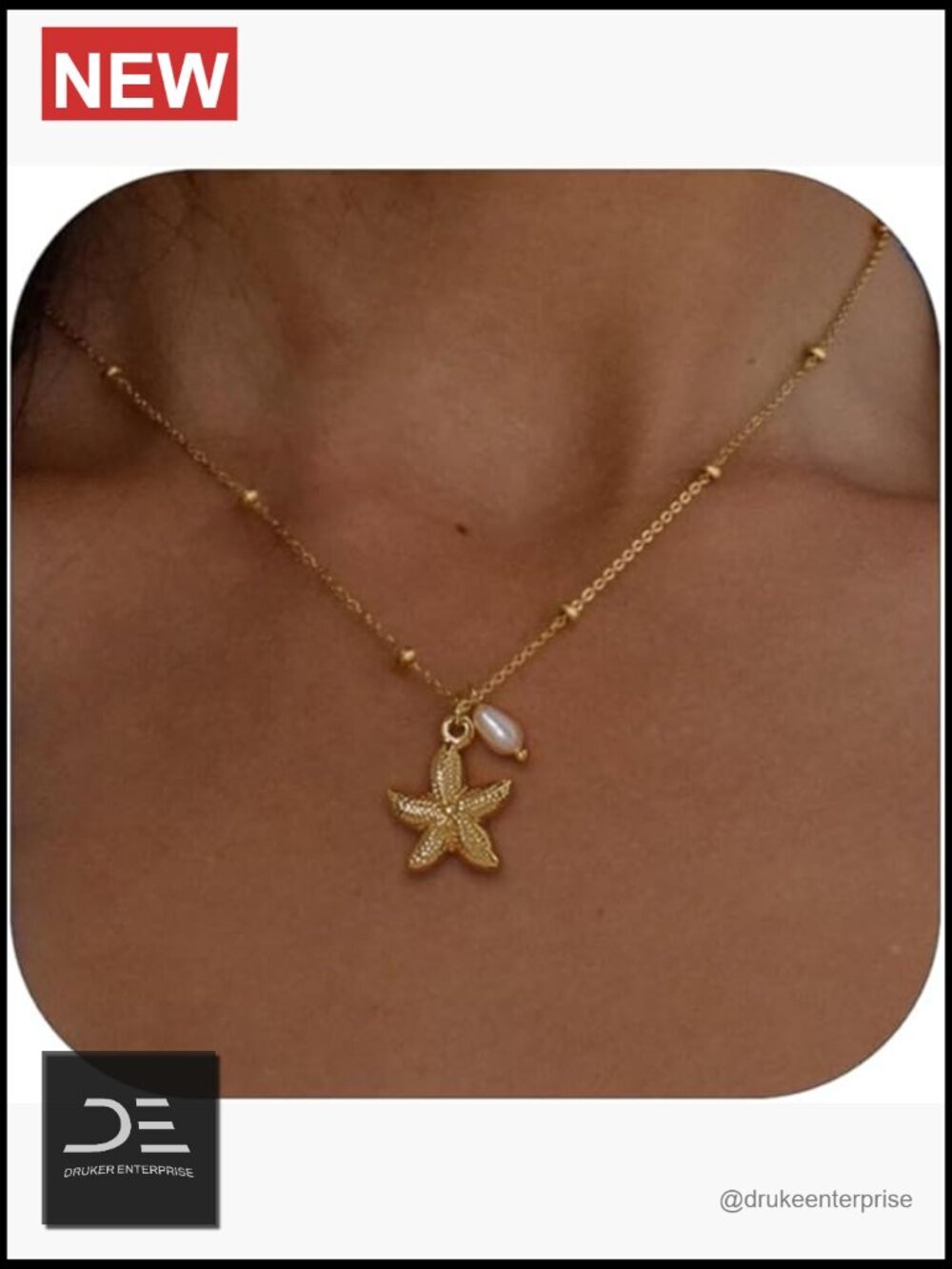 14K Gold Plated Shell Starfish Beach Pendant Necklace Waterproof Pearl Jewelry